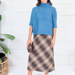 Louise Khaki Plaid A-Line Midi Skirt Be Cool