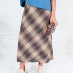 Louise Khaki Plaid A-Line Midi Skirt Be Cool