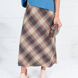 Louise Khaki Plaid A-Line Midi Skirt Be Cool