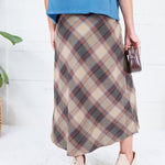 Louise Khaki Plaid A-Line Midi Skirt Be Cool