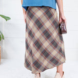 Louise Khaki Plaid A-Line Midi Skirt Be Cool