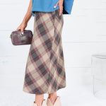Louise Khaki Plaid A-Line Midi Skirt Be Cool