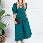 Luanne Hunter Green Pleated A-Line Maxi Dress Pinch