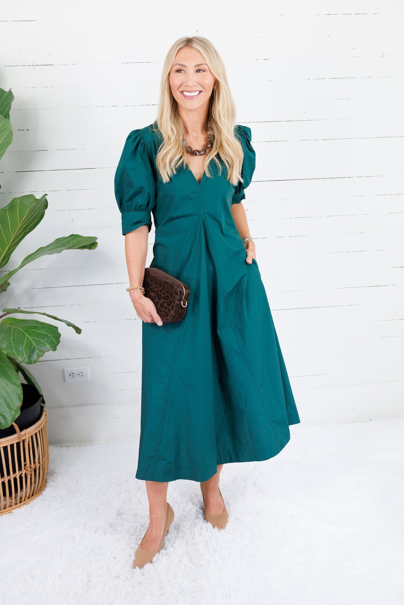 Luanne Hunter Green Pleated A-Line Maxi Dress Pinch