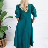 Luanne Hunter Green Pleated A-Line Maxi Dress Pinch