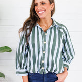 Lucas Sky + Olive Stripe Button Top Karlie