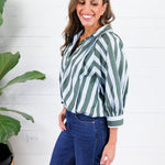 Lucas Sky + Olive Stripe Button Top Karlie