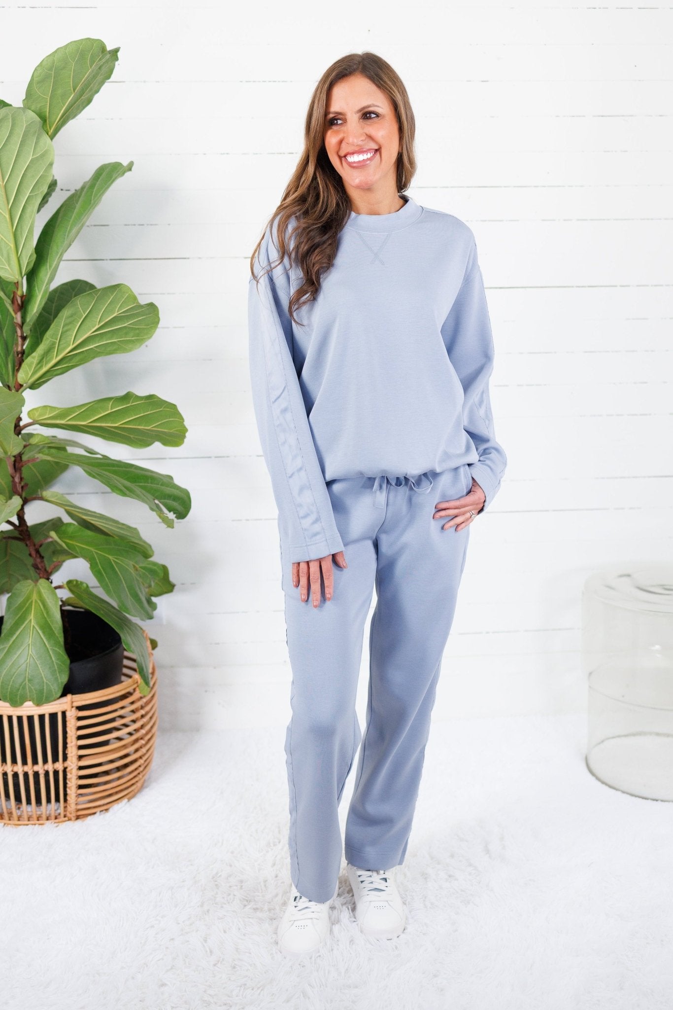 Lucas Washed Blue Satin Trim Pants Fate