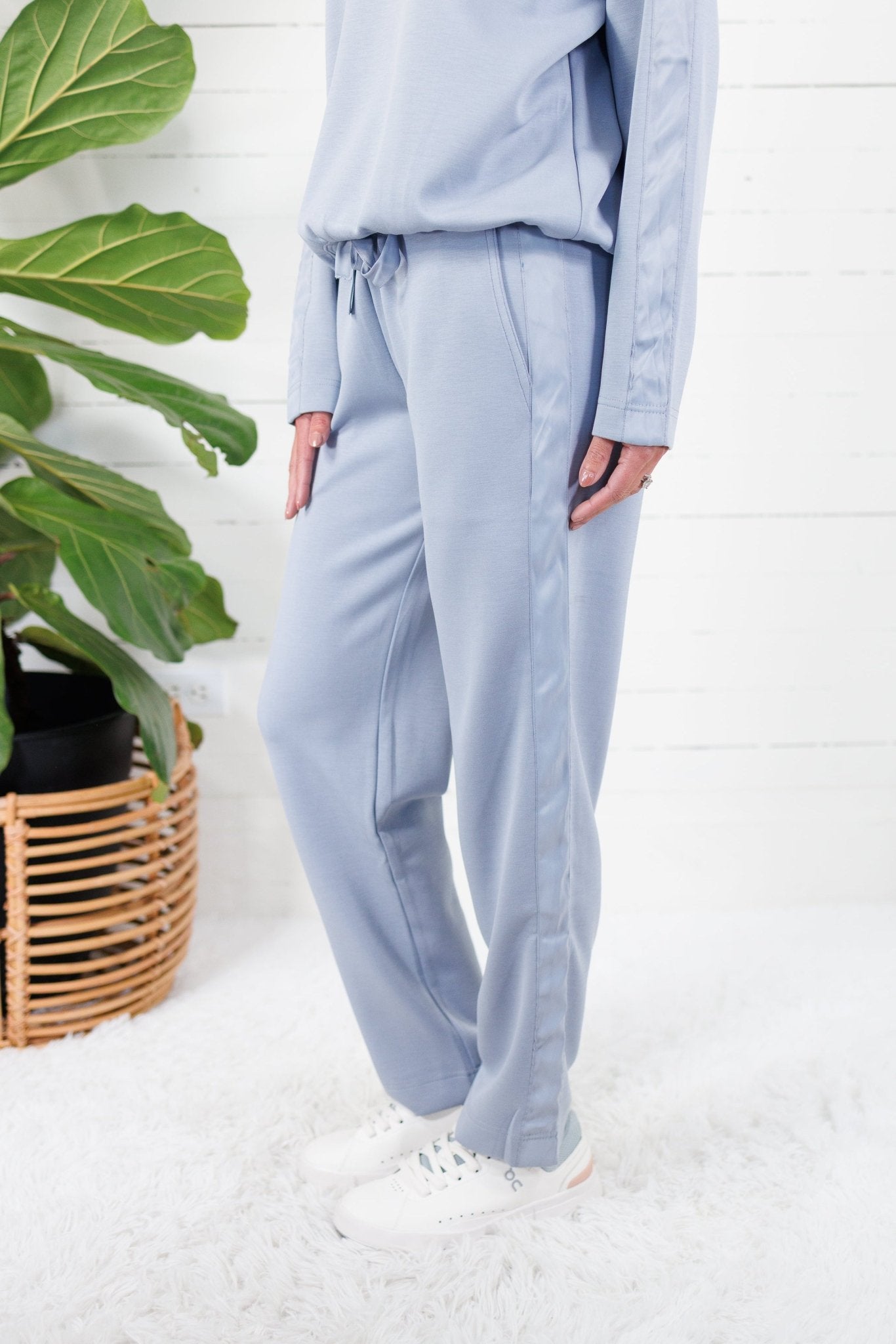 Lucas Washed Blue Satin Trim Pants Fate