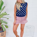 Lucille Navy Polka Dot Sleeveless Sweater THML 