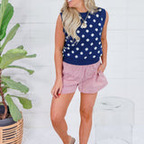 Lucille Navy Polka Dot Sleeveless Sweater THML 