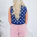Lucille Navy Polka Dot Sleeveless Sweater THML 