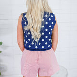 Lucille Navy Polka Dot Sleeveless Sweater THML 
