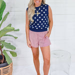 Lucille Navy Polka Dot Sleeveless Sweater THML 