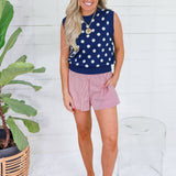 Lucille Navy Polka Dot Sleeveless Sweater THML 