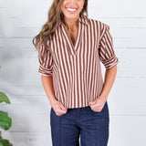 Lucille Pink + Cocoa Stripe Denim Top Karlie