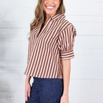 Lucille Pink + Cocoa Stripe Denim Top Karlie