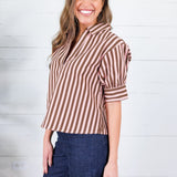 Lucille Pink + Cocoa Stripe Denim Top Karlie