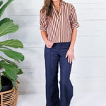 Lucille Pink + Cocoa Stripe Denim Top Karlie