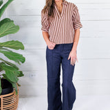 Lucille Pink + Cocoa Stripe Denim Top Karlie