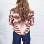 Lucille Pink + Cocoa Stripe Denim Top Karlie