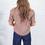 Lucille Pink + Cocoa Stripe Denim Top Karlie