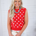 Lucille Red Polka Dot Sleeveless Sweater THML