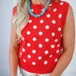 Lucille Red Polka Dot Sleeveless Sweater THML