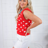 Lucille Red Polka Dot Sleeveless Sweater THML