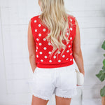 Lucille Red Polka Dot Sleeveless Sweater THML