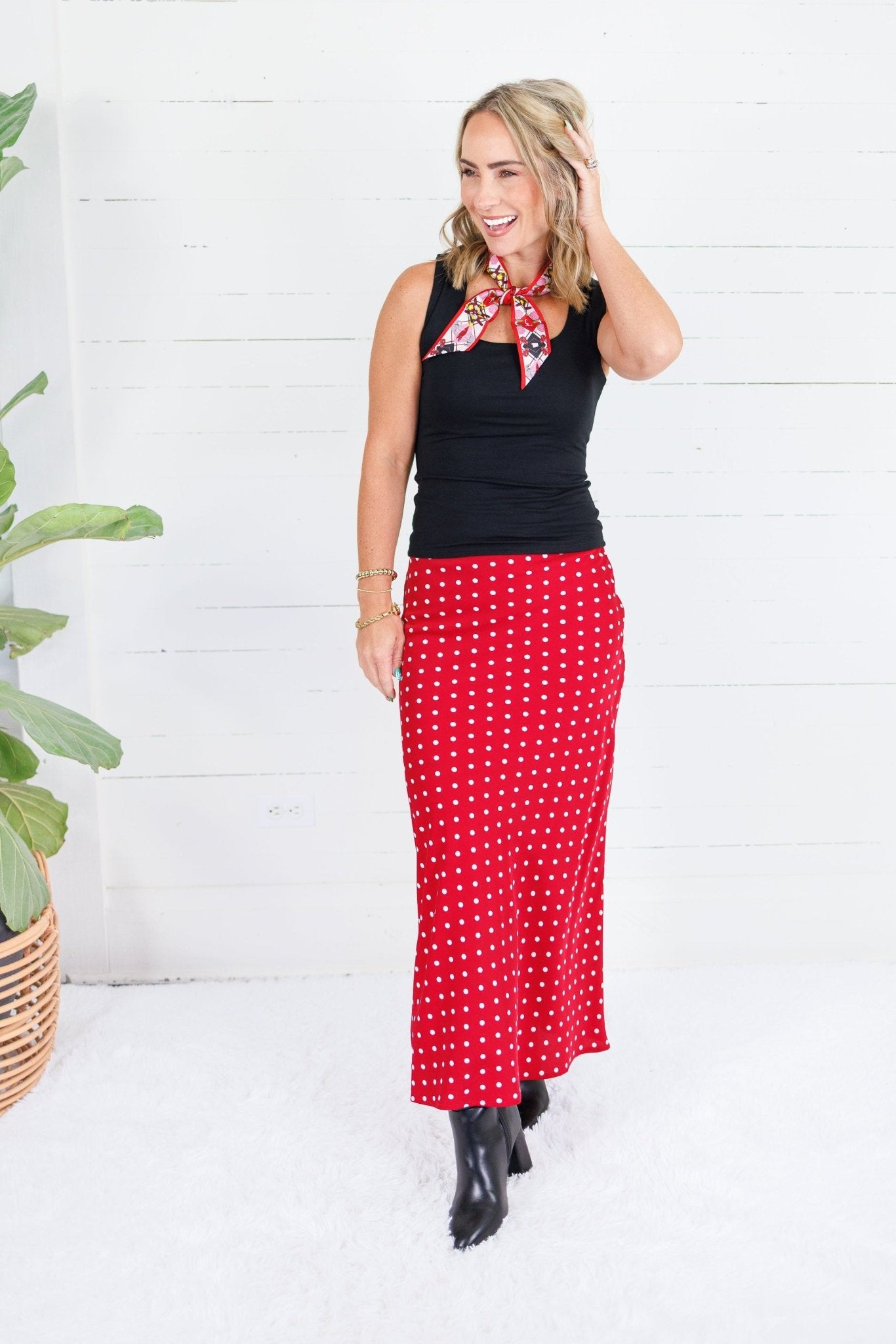 Lucy Red Polka Dot Silky Slip Skirt Sunday Edition