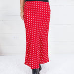 Lucy Red Polka Dot Silky Slip Skirt Sunday Edition