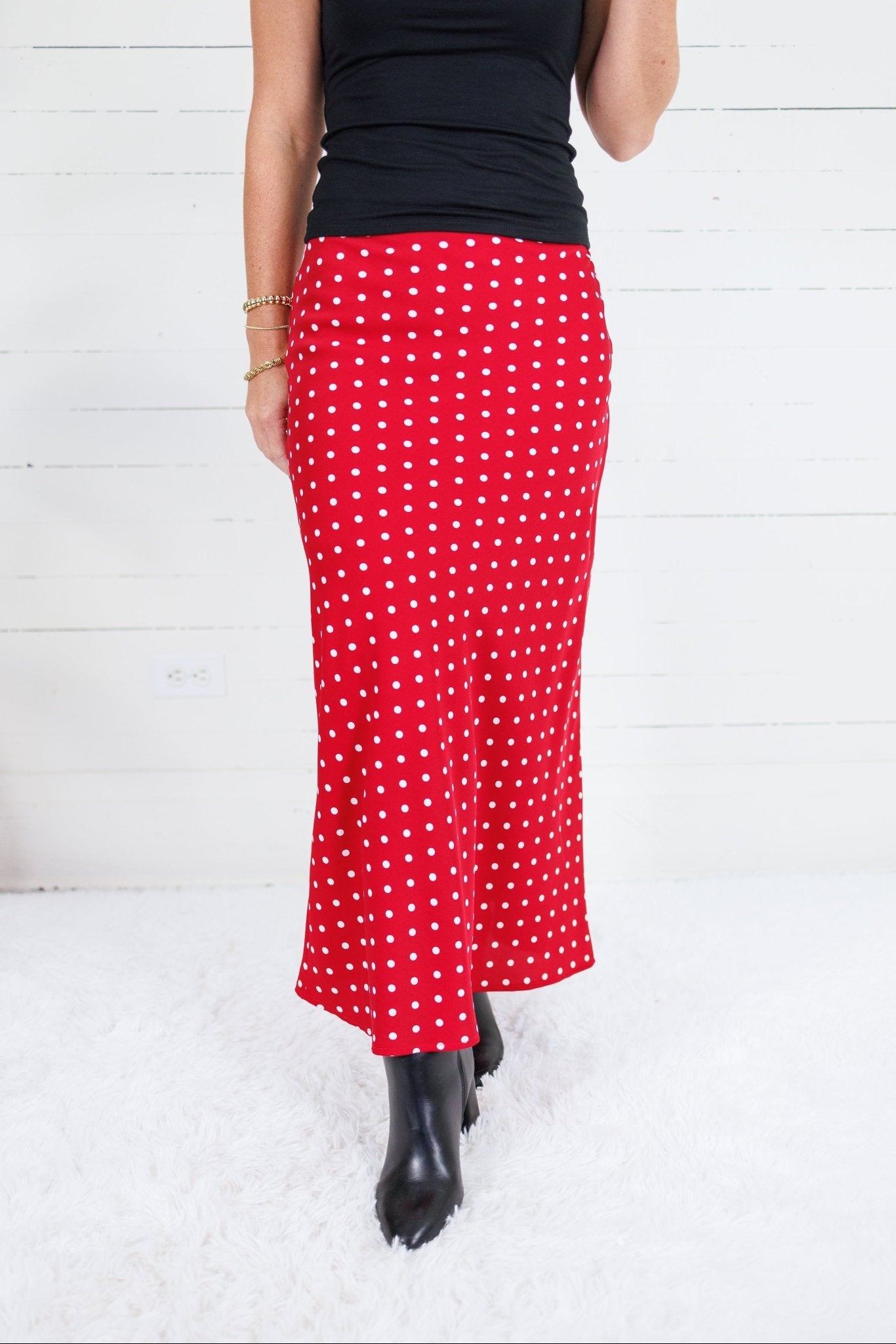 Lucy Red Polka Dot Silky Slip Skirt Sunday Edition