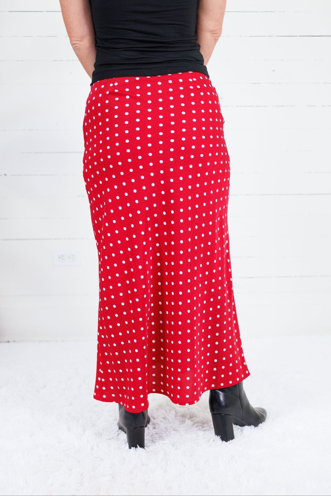 Lucy Red Polka Dot Silky Slip Skirt Sunday Edition