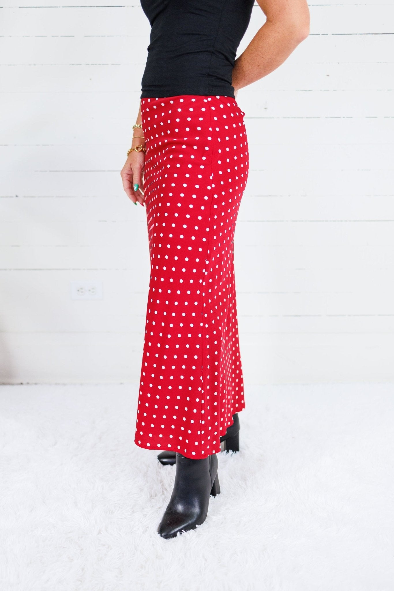 Lucy Red Polka Dot Silky Slip Skirt Sunday Edition