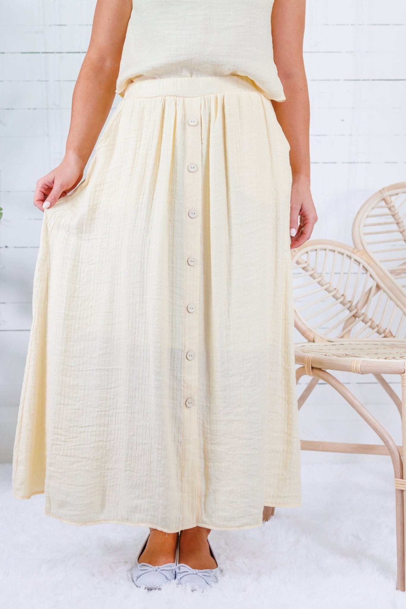 Lulu Butter Yellow Button Front Skirt Blu Pepper
