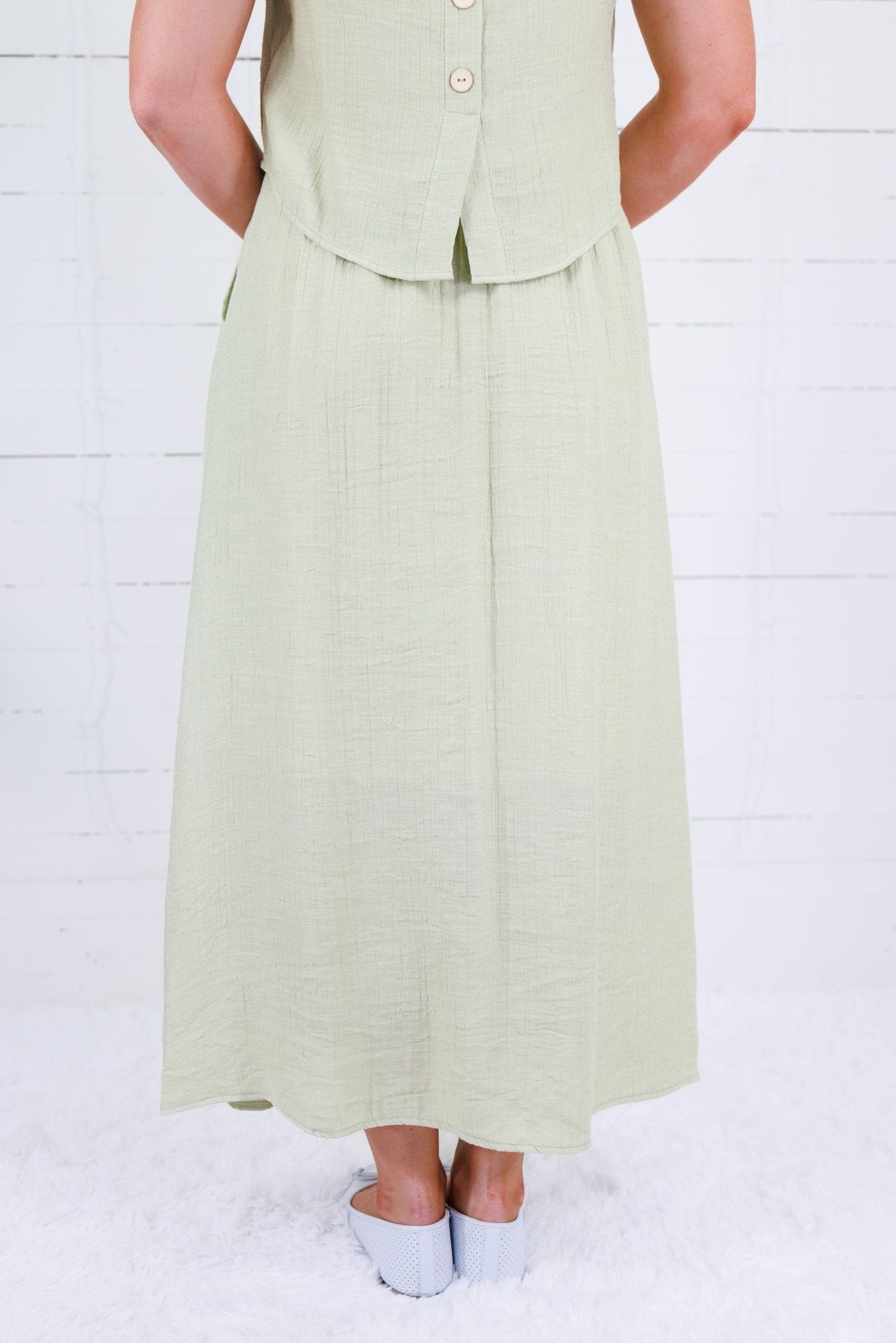 Lulu Light Olive Button Front Skirt Blu Pepper