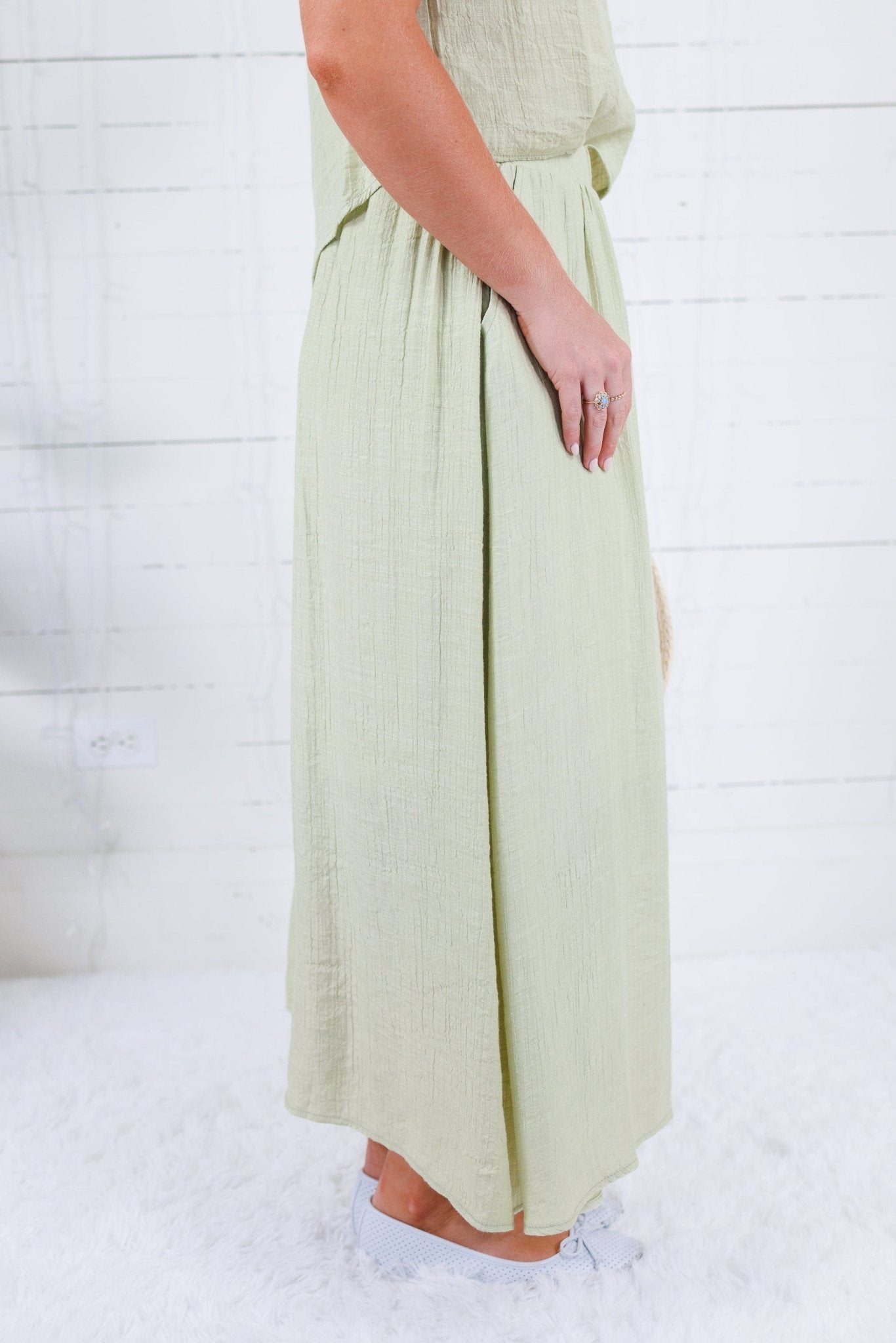 Lulu Light Olive Button Front Skirt Blu Pepper