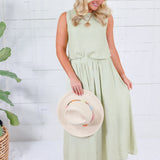 Lulu Light Olive Button Front Skirt Blu Pepper
