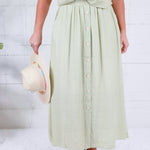 Lulu Light Olive Button Front Skirt Blu Pepper