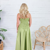 Livvy Bright Olive Smocked Cami Maxi Dress