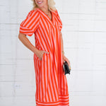 Maddox Coral Stripe Maxi Dress Karlie