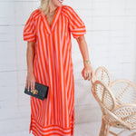 Maddox Coral Stripe Maxi Dress Karlie