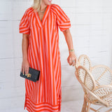 Maddox Coral Stripe Maxi Dress Karlie