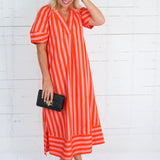 Maddox Coral Stripe Maxi Dress Karlie