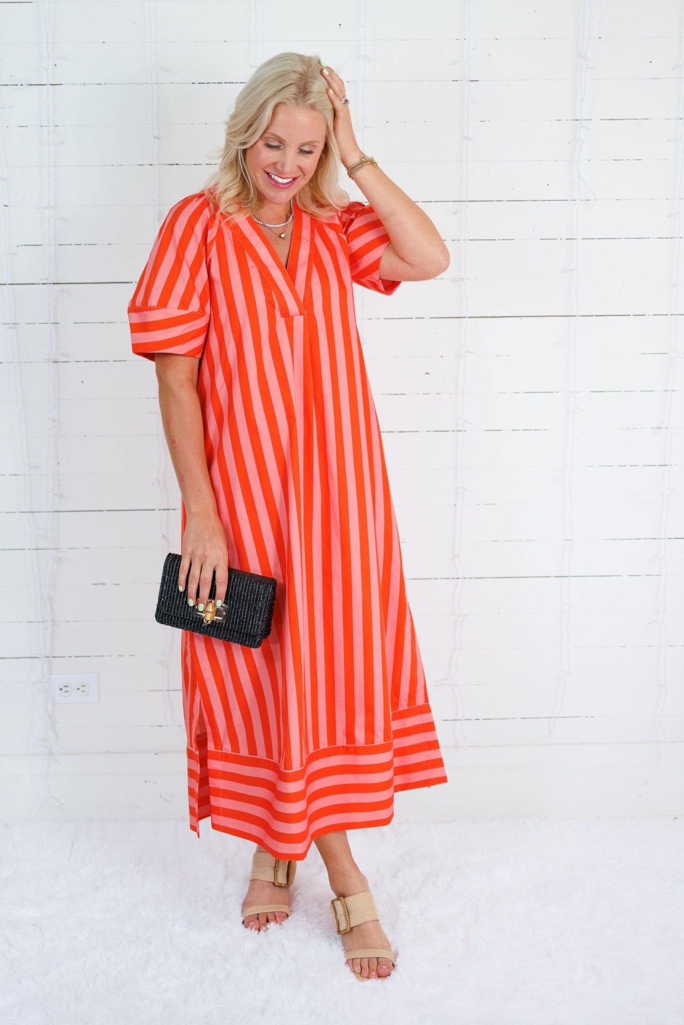 Maddox Coral Stripe Maxi Dress Karlie