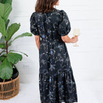 Mads Black Floral Tiered Midi Dress Pinch