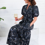 Mads Black Floral Tiered Midi Dress Pinch