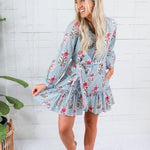 Maggie Oaks Ashley Smokey Blue Stripe Mini Dress