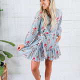 Maggie Oaks Ashley Smokey Blue Stripe Mini Dress